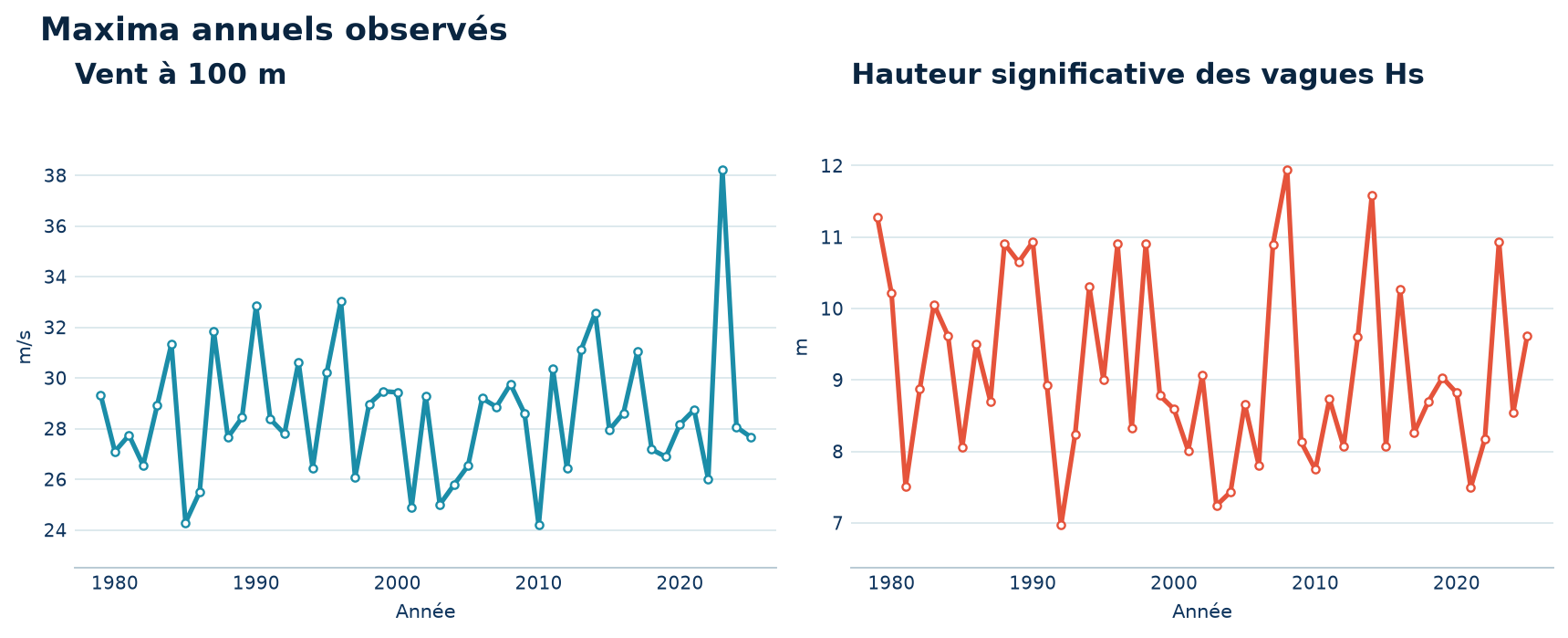 Les maxima annuels, année par année
